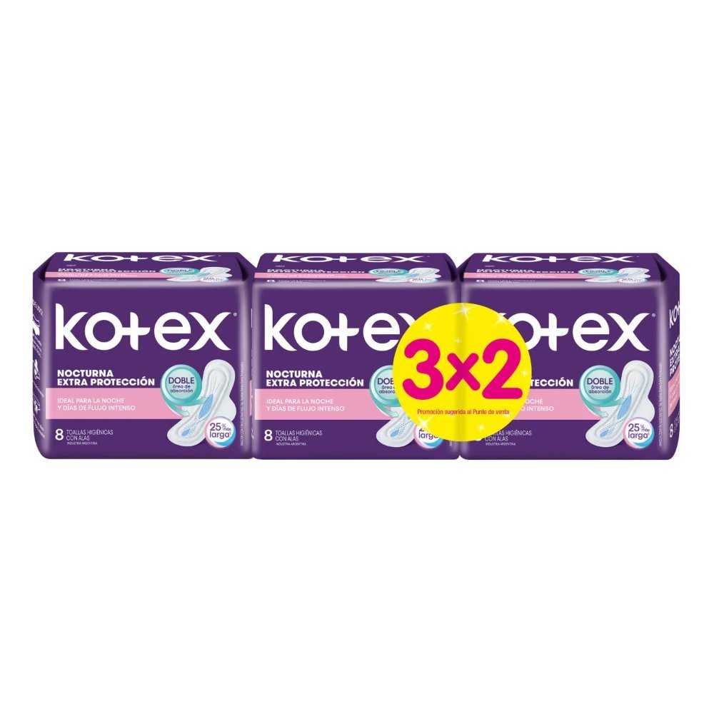KOTEX PACK 3x2 TOALLA NOCTURNA C/ALAS 24 U